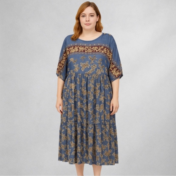 Carole Little Dresses & Skirts - Vintage Carole Little Dress 20 Boho Floral Mid Dress Rayon Blue 11/4